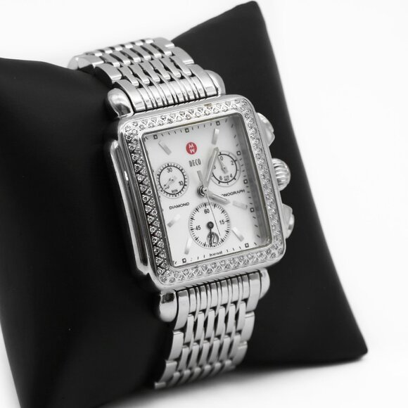 Michele Deco Stainless Diamond Steel Mother of Pearl Chronograph Watch - Picture 1 of 6